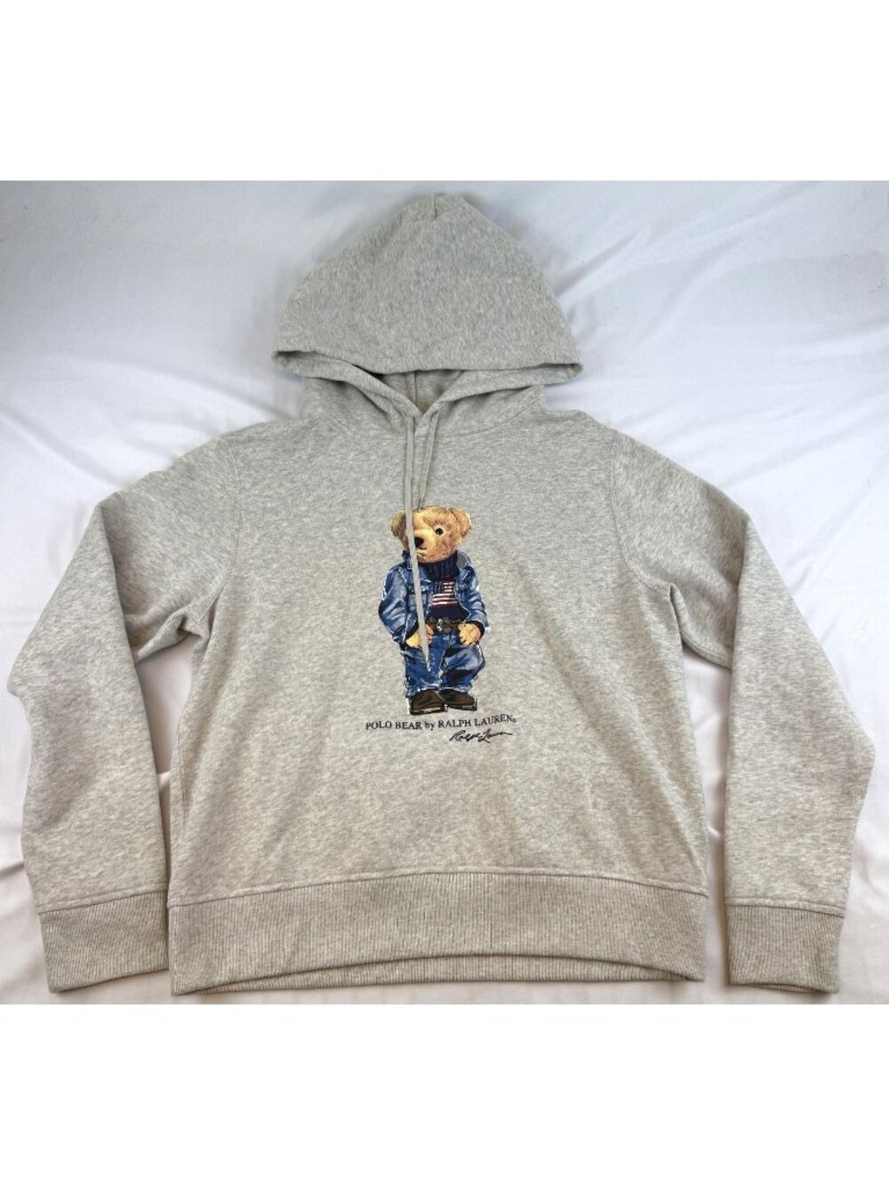 Polo Ralph Lauren Women’s Polo Bear Hoodie Gray Size L Fits S/M 20” Pit to Pit